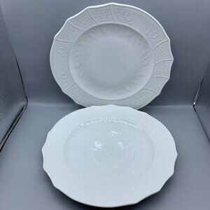 Pirkenhammer Porcelain White 12" Plate "Rose" Pattern (set of 2)